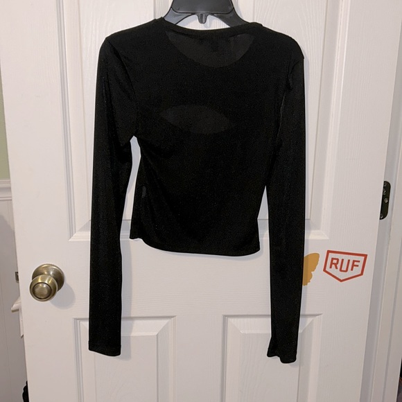 Black cutout Long sleeve Top slightly sheer PARTY TOP - Picture 2 of 3